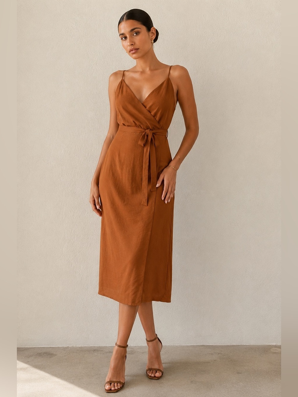 Frank & Oak | Wrap Dress - Sandy Brown - Size Large